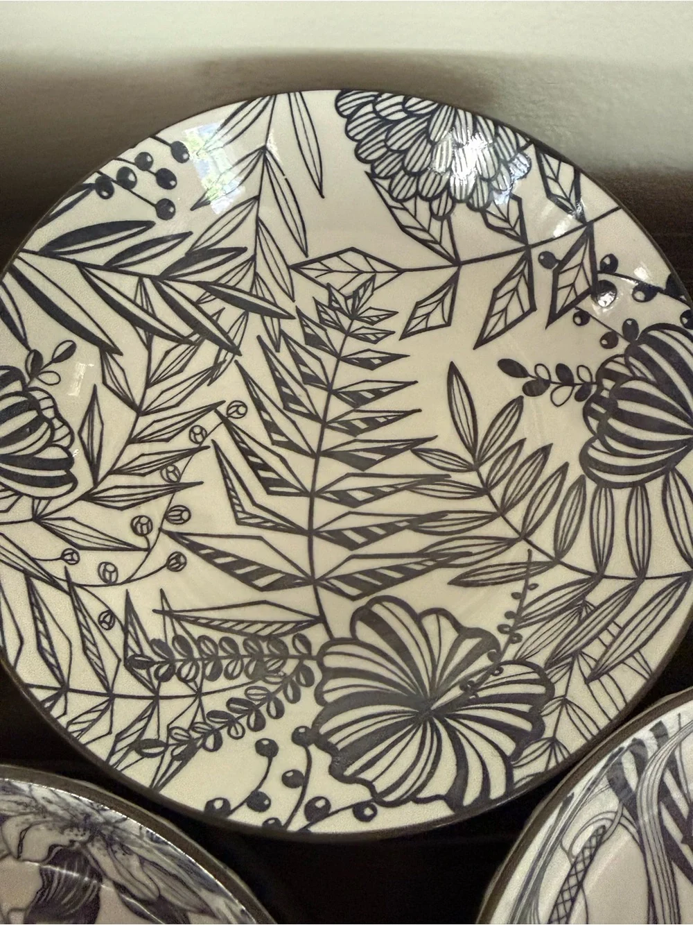 Decorative Floral Ceramic Bowl - grey  and White